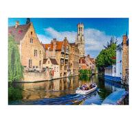 Centro histórico de la ciudad con canal en Brujas, Flandes Occidental, Bélgica, rompecabezas premium de 1000 piezas para adultos