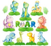 Centros de mesa de dinosaurio para baby shower, 12 piezas, diseño de acuarela, 8 nido de abeja y 4 bases de cartulina