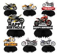 Centros de mesa de panal de abeja de feliz cumpleaños para motocicleta, motocross, motocross, decoración temática para motociclista, hombre, niños, adolescentes, fiesta de primer cumpleaños, baby