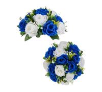 Centros de mesa de rosas de boda: 2 piezas de flores falsas, azul real y blanco, decoración de bolas de besos artificiales, decoración de mesa de fiesta en casa, decoración de bricolaje