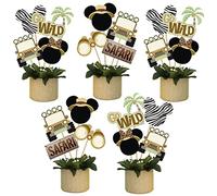 Centros de mesa de safari con ratón, Let's Go Wild Jungle Animal Fiesta de cumpleaños Baby Shower para niños (28 piezas)
