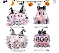 Centros De Mesa Para Halloween,4 Piezas Decoracion En Acrilico 2D De Calabaza Coche Y Fantasma,De Superficie | Para Hogar Sala De Estar Dormitorio Escritorio Lugar De Trabajo Fiesta Reunion