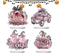 Centros de Mesa para Halloween - 4 Piezas Decoracion En Acrilico 2D De Calabaza Coche Y Fantasma | De Superficie | Para Hogar Sala De Estar Dormitorio Escritorio Lugar De Trabajo Fiesta Reunion