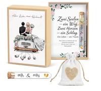 CenviaLuxy Regalo de boda, dinero para novios, caja de regalo, incluye tarjeta de boda, caja de regalo, tubo de ensayo, bolsa de yute, adecuado para bodas y compromisos