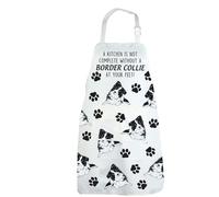 CENWA Border Collie - Delantal de cocina ajustable con bolsillos para amantes de Border Collie, regalo para dueños de perros, delantal de cocina ajustable, blanco, 72*68 cm (28.34*26.77inch)