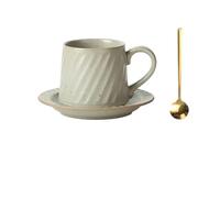 Cenz-888 tazas desayuno Taza de cerámica a rayas retro latte, taza de café europea sencilla vertida a mano, gris, con juego de platillo y cuchara