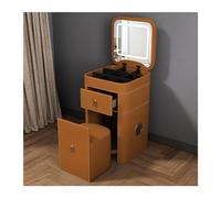 Cenz-888 Tocador de Maquillaje for Espacios pequeños, Juego Mesa con Apariencia Cuero Artificial, tocador Espejo Iluminado Ajustable, Taburete Acolchado tocador Blanco(Orange)