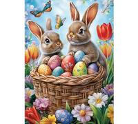 CEOVR Diamond Painting Pascua,5D Diamond Painting Kit Completo Animaux,Pintura de Diamantes Arte 30x40 cm,2 Conejos DIY Diamond Art Kits Adulto Principiante