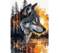 CEOVR Lobo Diamond Painting Kit Completo,Lobo y Paisaje Misterioso Pintura Diamante 5D 30x40 cm,Pintura de Diamantes para Adultos,Decoración Hogareña