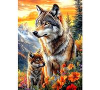 CEOVR Lobo Diamond Painting Kits,Pintura de Diamantes Arte 30x40cm,DIY Diamond Art Kits Loba Con Sus Cachorros