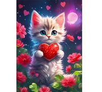 CEOVR Pintura de Diamantes 5D Gato Diamond Painting Adultos,30x40 cm Amor Corazón Diamond Painting Kit Completo,Mosaico Diamante Pintura Arte,Flores Diamond Art Kit,Regalo