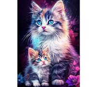 CEOVR Pintura de Diamantes 5D Gato Diamond Painting Adultos,30x40 cm Gatos Madre e Hijo Diamond Painting Kit Completo,Gatos de Pelo Largo Mosaico Diamante Pintura Arte para Decoración Hogar