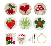 CEOVR Punch Needle Portavaso Kit Adulto,Needle Punch Kit,Kit Portavaso De Aguja Perforadora 10x10 cm,Posavasos Coche Bebidas (Rojo)