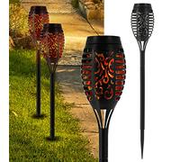 Cepewa Antorcha solar LED, 50 cm, efecto llama, 7 ledes SMD, estaca de suelo, lámpara decorativa para jardín, fuente de luz (1 antorcha solar LED de 50 cm), color negro