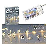 Cepewa Guirnalda de luces con forma de estrella de color blanco cálido y plateado, con pilas, iluminación decorativa para Navidad (1 x 20 LED estrella micro alambre)