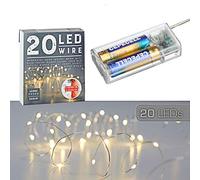 Cepewa Guirnalda de luces con microcable, estrella, blanco cálido, plata, batería, decoración, iluminación, temporizador navideño (1x20 LED, microcable, luces de hadas)