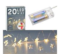 Cepewa Guirnalda de luces de micro alambre, estrella, luz blanca cálida, plateada, batería, iluminación decorativa para Navidad, temporizador (1 x 20 LED estrella micro alambre cadena de 220 cm)
