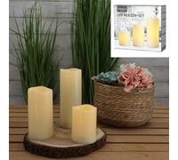Cepewa Juego de 3 velas LED para exteriores, color blanco cálido con parpadeos, con temporizador, decoración para interior y exterior, decoración versátil para verano e invierno, tamaños 7,5 x 10 cm,