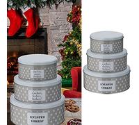 Cepewa Lata de galletas "Estrellas", juego de 3 Navidad, 3 tamaños metal redondo gris, almacenamiento de galletas de Navidad