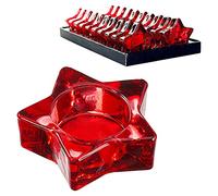 Cepewa Portavelas Estrella, Juego de 20, Cristal Rojo 8x2cm, candelabro decoración navideña en Forma de Estrella