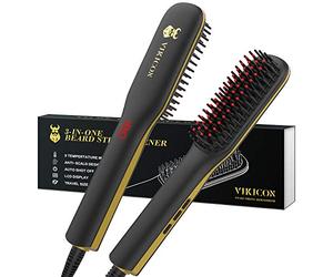 Cepillo Alisador de Barba 3 en 1 VIKICON, Peine Alisador Electrico para Hombres, Pantalla LED de Temperatura Ajustable, Voltaje Dual