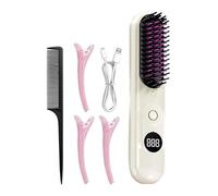 Cepillo alisador de pelo inalámbrico, peine anti USB recargable, plancha de pelo portátil anti con 3 temperaturas para cabello largo corto fino grueso peinado viaje