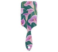 Cepillo antiestático de lirio de cala morado y rosa para secar con secador. Masajeador de cabeza diseñado para cabello húmedo con mango ergonómico para cabello rizado