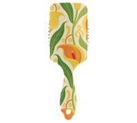 Cepillo antiestático para cabello de mujer, diseño de flores de lirio de cala naranja, cepillo de masaje diseñado para cabello fino con mango ergonómico