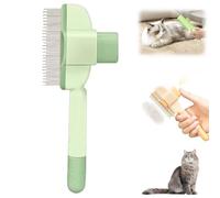 Cepillo autolimpiante para mascotas para gatos y perros, cepillo de aseo con dientes de metal largos y cortos, cepillos para pelo largo y corto, botón de liberación de un clic (verde)