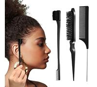 Cepillo Baby Hair, 3 Piezas Peine Baby Hair Peine Coleta Peine De Pulido Baby Hair Brush Cepillo Para Hacer Colas Adecuado Para Peluqueros Profesionales, Mujeres, Hombres, Niños (Negro)