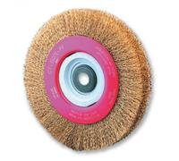 Cepillo circular alambre ondulado, diam. 150, 9 hileras, multieje, acero latonado 0,3mm