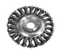 Cepillo circular alambre trenzado Faithfull 125x12x22,2 mm, alambre 0,5 mm | Cepillo de alambre trenzado alta res. para amolad. angulares; ideal para eliminar óxido, cascarilla, escoria y cemento seco