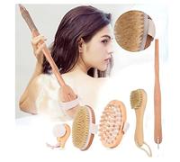 Cepillo corporal de cepillado seco, juego de cepillo corporal 5 en 1, limpiador de espalda, cepillo facial, cepillo de ducha y baño con mango largo antideslizante, masajeador exfoliante de cepillo