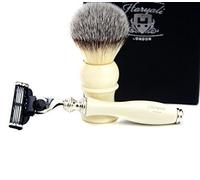 Cepillo de afeitar de color marfil con pelo sintético y triple cartucho reemplazable cabeza maquinilla de afeitar conjunto de hombres