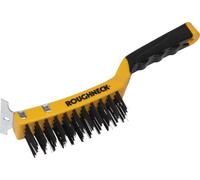 Cepillo de alambre de alta resistencia con raspador Roughneck (300 mm) - Herramienta de limpieza de alto rendimiento con cerdas de acero al carbono y agarre suave
