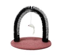 Cepillo de aseo grande para gatos, cepillo de aseo de arco con almohadilla de madera pesada, poste de frotar y juguete, rascador de cara de gato, masajeador corporal para gatos de interior, marrón