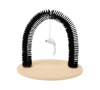 Cepillo de aseo grande para gatos, cepillo de aseo de arco con almohadilla de madera pesada, poste de frotar y juguete, rascador de cara de gato, masajeador corporal para gatos de interior, marrón
