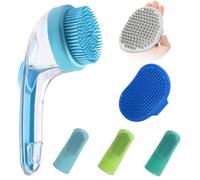 Cepillo De Aseo Para Perro - Purificador De Mascotas De Mango Largo Para Baño | Herramienta De Lavado Masajeador De Pelo De Silicona Con Cepillo De Dientes, Kit De Spa Portátil Para El Cabello Lo