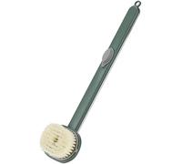 Cepillo de baño líquido de mango largo, cepillo de espalda de cerdas suaves multifuncional con ranura de almacenamiento de gel de ducha, cepillos de esponja de un solo toque con masajeador (Verde)