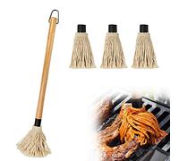 Cepillo de Barbacoa, Cepillo para Parrilla Pincel para BBQ con Mango de Madera Cabezal de algodón Lavable con 3 Cabezales de Repuesto Extra para Asar a la Parrilla