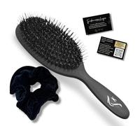 Cepillo de cerdas naturales de jabalí y nylon profesional, desenredante anti frizz para extensiones y cabello largo + goma de pelo de terciopelo anti-rotura + tarjeta de cuidados
