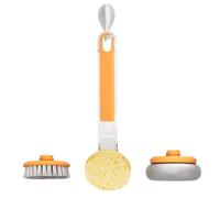 Cepillo de cocina con mango largo, cepillo para lavar platos con mango largo | Estropajo de limpieza de cocina con 3 cabezales intercambiables - Cepillo para fregar ollas y sartenes, para limpiar