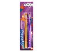 Cepillo De Dientes Curaprox Kids - Edición Superhéroe 2024 | Ultra-suave para encías y dientes sensibles | Lote de 2 | Naranja-Violeta
