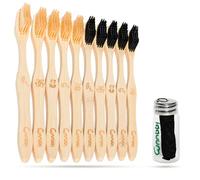 Cepillo de dientes de bambú con 10 cerdas suaves y hilo dental de carbón activo vegetal para limpieza de dientes, kit de cepillos de bambú blanqueador de dientes profesional, 100 % libre de BPA vegano