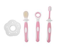 Cepillo de dientes de entrenamiento de 3 piezas para bebés, cuidado de los dientes recién nacidos, juego de raspado de lengua para niños de 6 a 12 meses(Rosado)