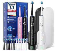 Cepillo de Dientes Eléctrico de Rotación Adultos - Cepillo Electrico Paquete de 2, con 10 Cabezales y Estuche de Viaje, 5 Modos, IPX7 Impermeable, Cepillo Dientes Electrico, Negro y Blanco