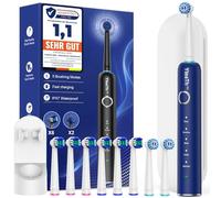 Cepillo de Dientes Eléctrico de Rotación Adultos con 8 Cabezales - Cepillo Electrico con Estuche de Viaje, 5 Modos, IPX7 Impermeable, Cepillo Dientes Electrico Viaje Recargable, Azul