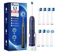 Cepillo de Dientes Eléctrico de Rotación para Blanqueador Dental - Cepillo Eléctrico Adultos 3 Intensidades, 5 Modos, 8 Cabezales, IPX7 Impermeable, Cepillo Dientes Electrico Viaje Recargable, Azul