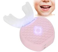Cepillo de dientes eléctrico en forma de U, cepillo de dientes blanqueador de dientes Cepillo de dientes de masaje automático de silicona con diseño de limpieza bucal de 360 °(Rosa)