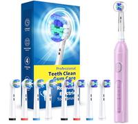 Cepillo de Dientes Eléctrico Giratorio para Adultos con 8 Cabezales (2 Tipos) Recargable y 2 Min Smart Time, 4 Modos Limpieza Profunda Cepillo de Dientes Eléctrico (Morado)